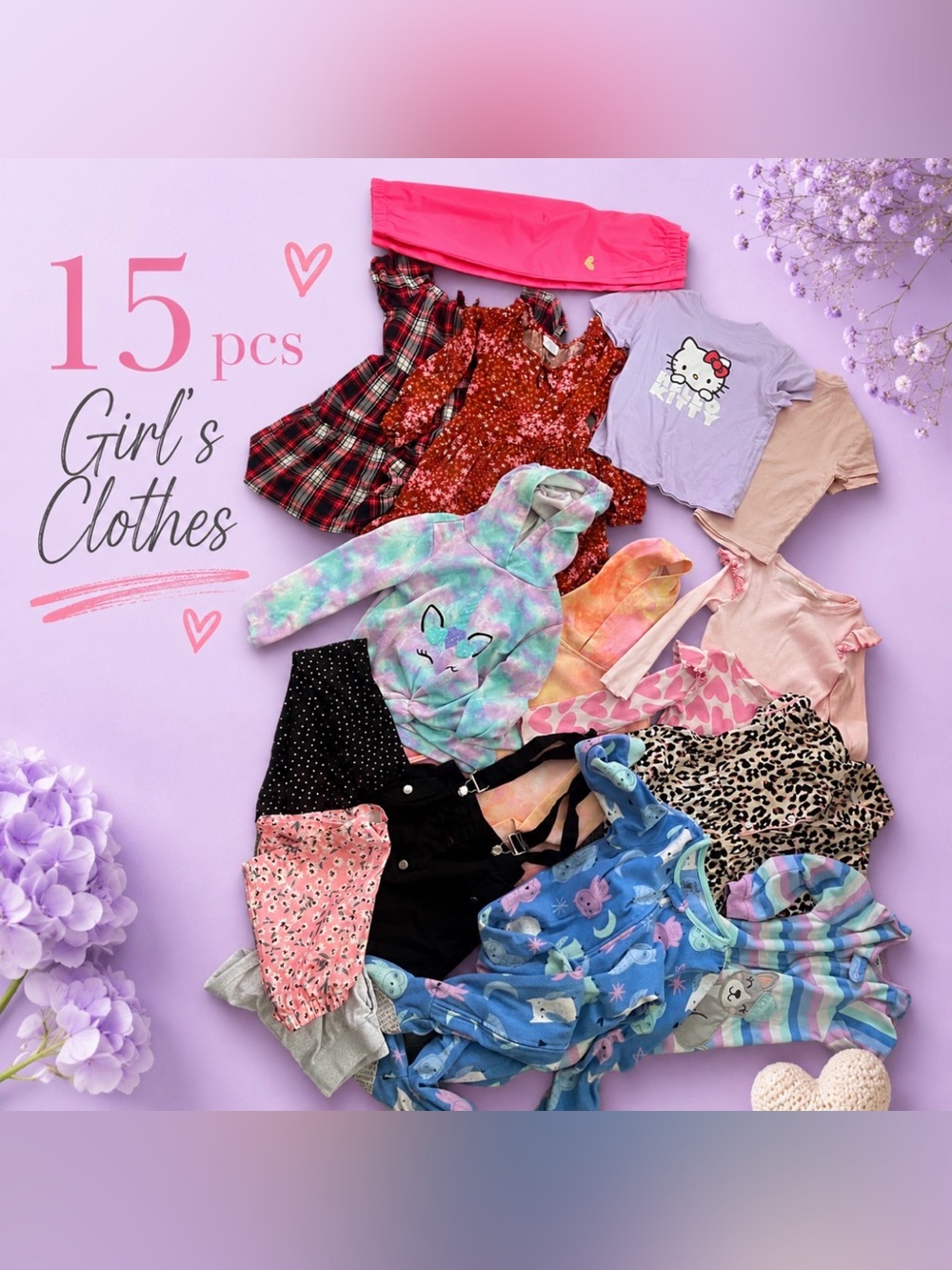15 pc Set 4-5, 5/6 yrs old Bundle Hello Kitty Tahari H&M Carters girls clothes